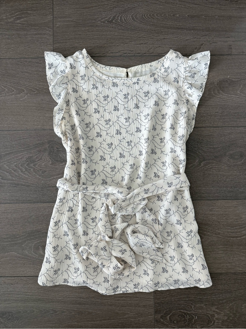 Loft White Floral Belted Ruffle Sleeve top XS Shirt